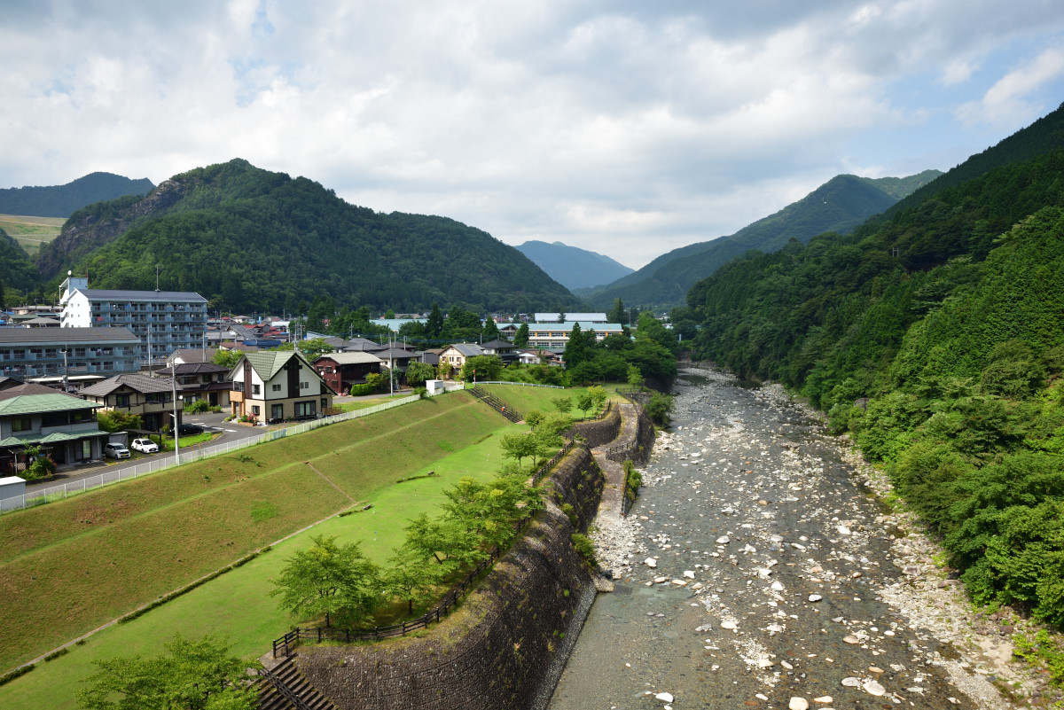 現在の足尾・通洞地域と渡良瀬川。