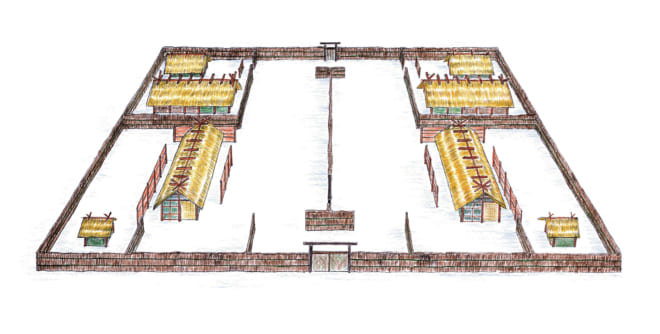 平城宮の遺構をもとに、笹生氏が描いた大嘗宮のイラスト。資料や文献から建物の遺構を割り出している。